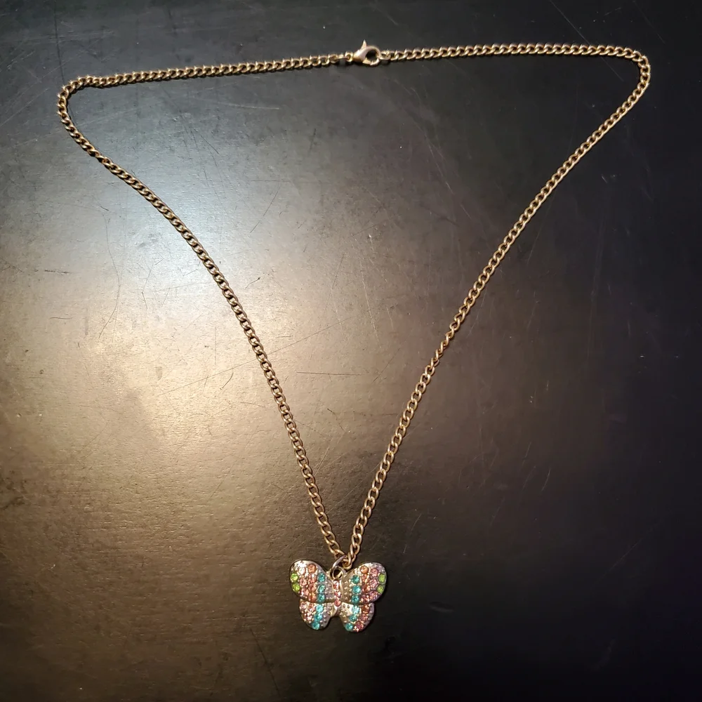 Women's Silver Chain Necklace‎  Color Rhinestones Butterfly Jewelry Faux Silver